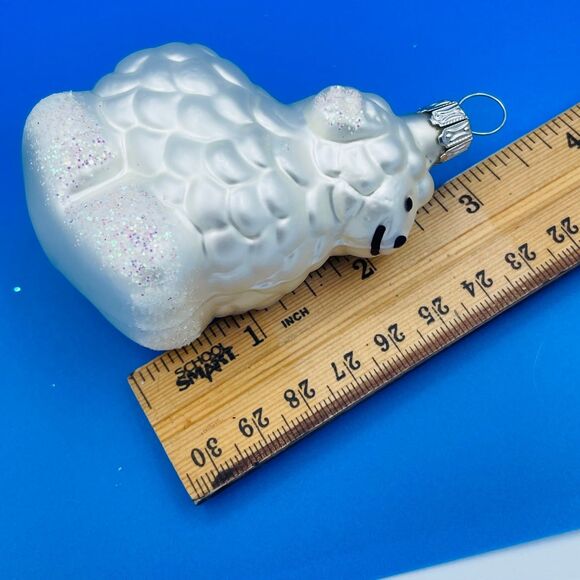 Cute White Glittery Blown Glass Fluffy Sheep Lamp Christmas Tree Ornament - Picture 8 of 8